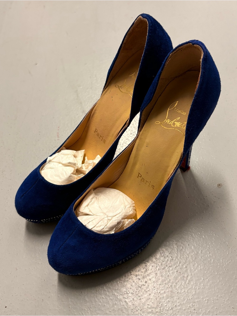 Christian Louboutin Blue Suede Platform Crystal Heel Pumps Size 39 Authentic